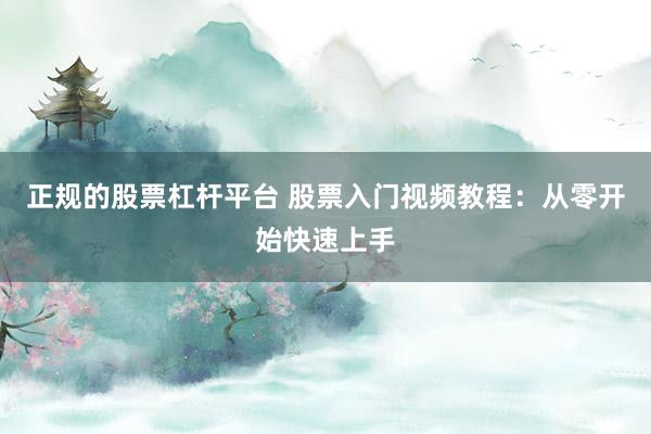 正规的股票杠杆平台 股票入门视频教程：从零开始快速上手