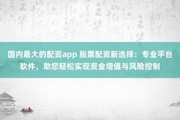 国内最大的配资app 股票配资新选择：专业平台软件，助您轻松实现资金增值与风险控制